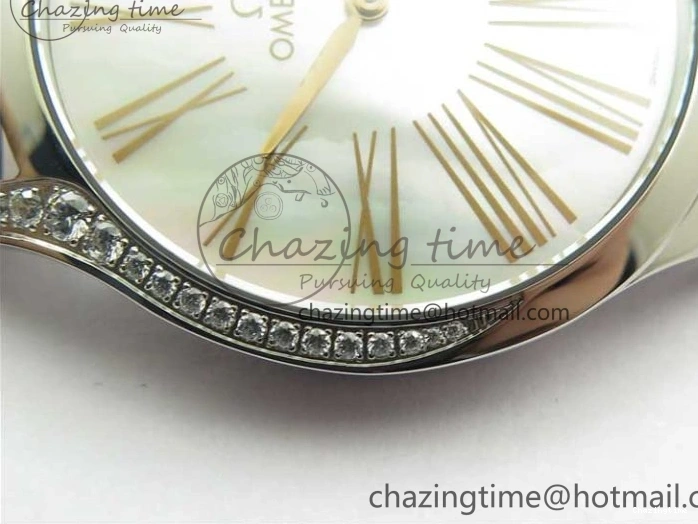 0116 StreetReady Ladies’ De Ville Trésor Diamond SS 3AF 1:1 Best Edition White MOP Dial RG Markers On Black Fabric strap Swiss Quartz 7884